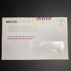 Vtg USPS Envelope First-Class Mail Window Postage United States Postal Service