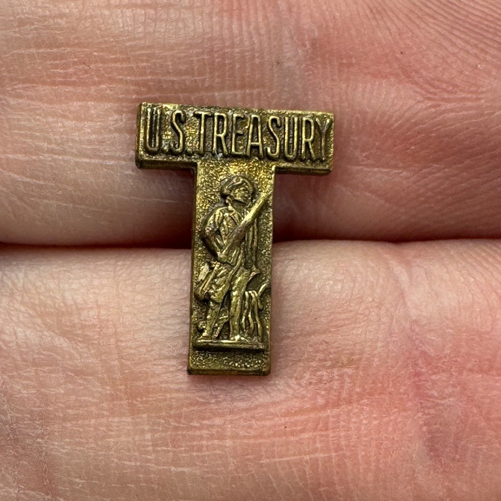 WWI Era US Treasury Minuteman T Shaped Gold Tone Lapel Pin United States