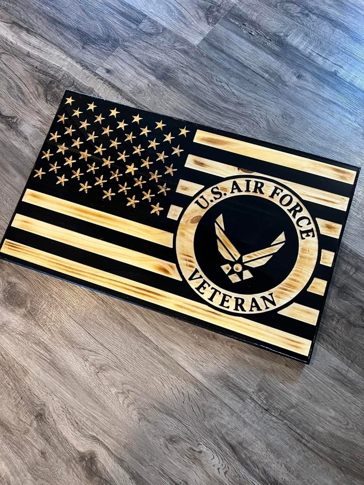 «US Air Force» American Flag! 24″ X 16″ CNC Machined Rustic Wooden