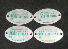 Lot of 4 Vintage Department of Agriculture State of Iowa Embossed Metal Tags L6