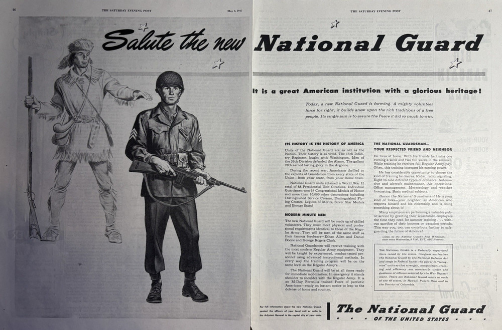 1947 National Guard United States Salute New Heritage Minute Men VTG Print Ad