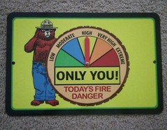 FIRE DANGER WARNING SIGN GAUGE ADJUSTS! SMOKEY BEAR U.S. FOREST SERVICE VINTAGE
