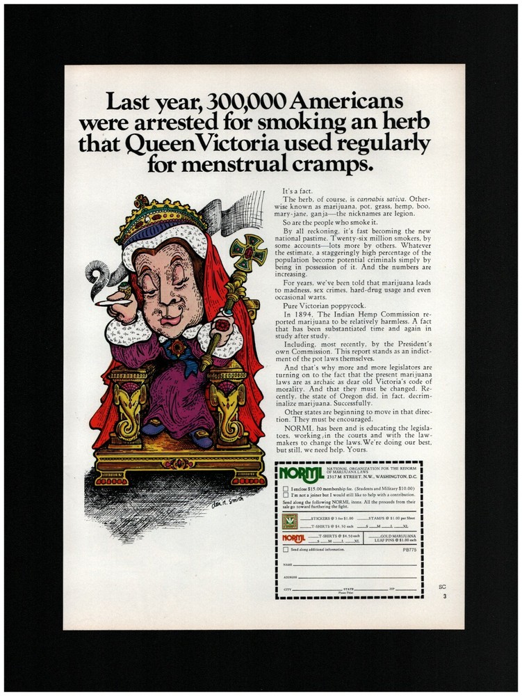1975 NORML Marijuana Law Reform Original Print Ad ~ Free Shipping ~ hemp herb