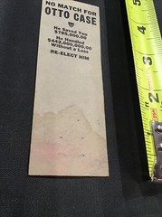 Otto Case Democrat State Treasurer Election Matchbook Cover
