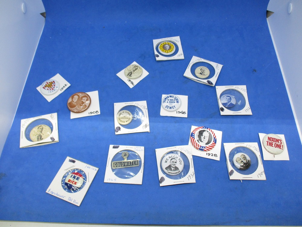 VTG 15 Presidential Campaign Buttons 1972 Repro Nixon, FDR, Ike, Truman & more