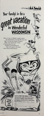 1950s Wisconsin Conservation Dept Travel Vacation Family Badger VTG Print Ad