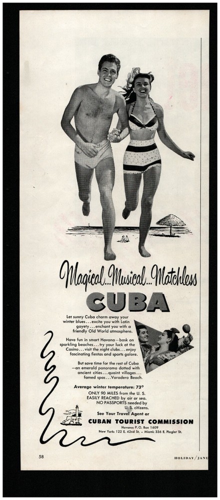 1951 CUBA Tourist Commission Magical…Musical…Matchless Original Print Ad ~