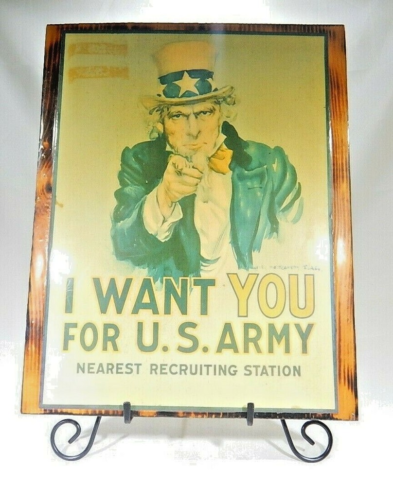 Vintage Uncle Sam «I Want You for the US Army» Recruiting Sign Mancave MT