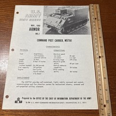 VTG 1969 U.S Army Fact Sheet Armor 2: Command Post Carrier M577A1 Military Tank