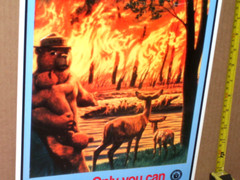 SMOKEY BEAR Only You Can Prevent FOREST FIRES SIGN – Deer Cub Fawn Watching Fire