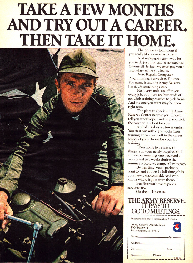 Army Reserve Military Learn a Career Computers Mechanic Vintage Print Ad 1973
