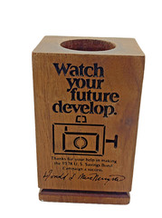 U.S. Savings Bond Campaign Pen/Toothpick Holder, laser cut wood, 1978