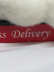 1995 USPS EXPRESS DELIVERY WHITE PLUSH CHRISTMAS TEDDY BEAR ON WOODEN SLED 11.5″