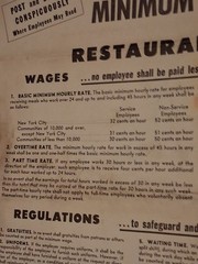 Vintage Oct 1st 1947 New York State Mandatory Minimum Wage Restaurant Ind 26×17