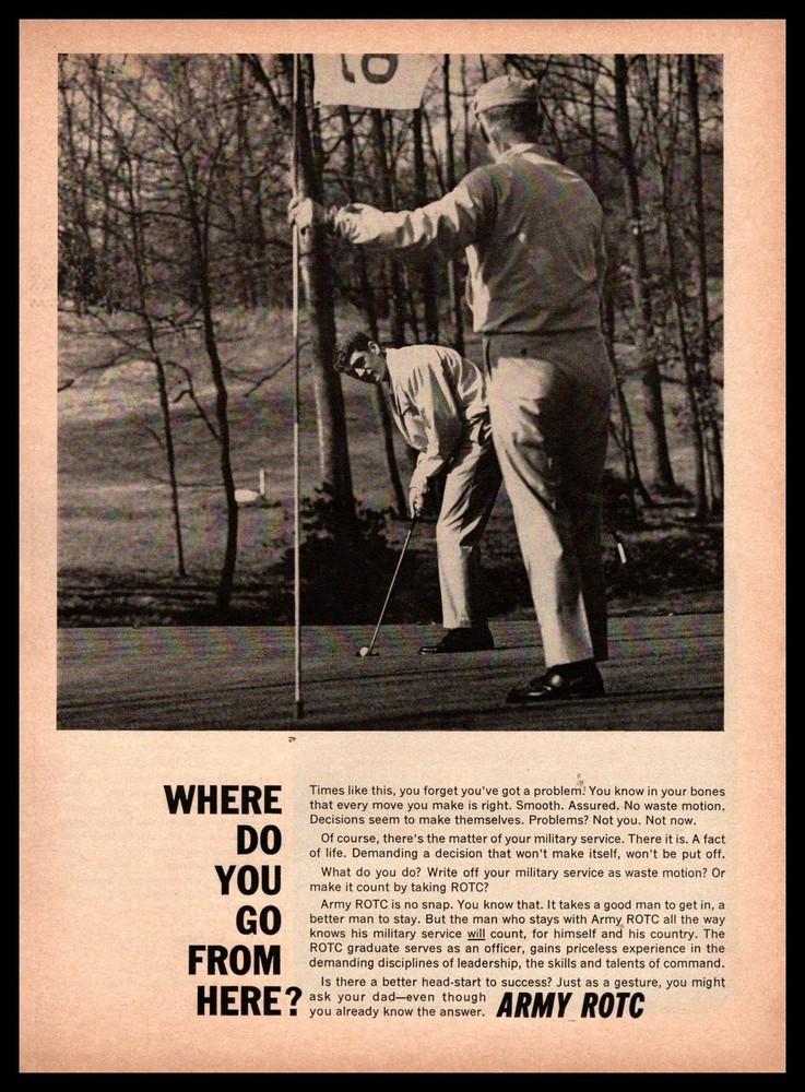 1966 U.S. Army ROTC Dad Son Golf Course Green Putter Pin Flag Vintage Print Ad