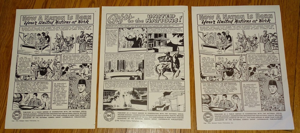 1955 United Nations DC Comics Single-Page Social Welfare Assembly Ad Sheets (3)