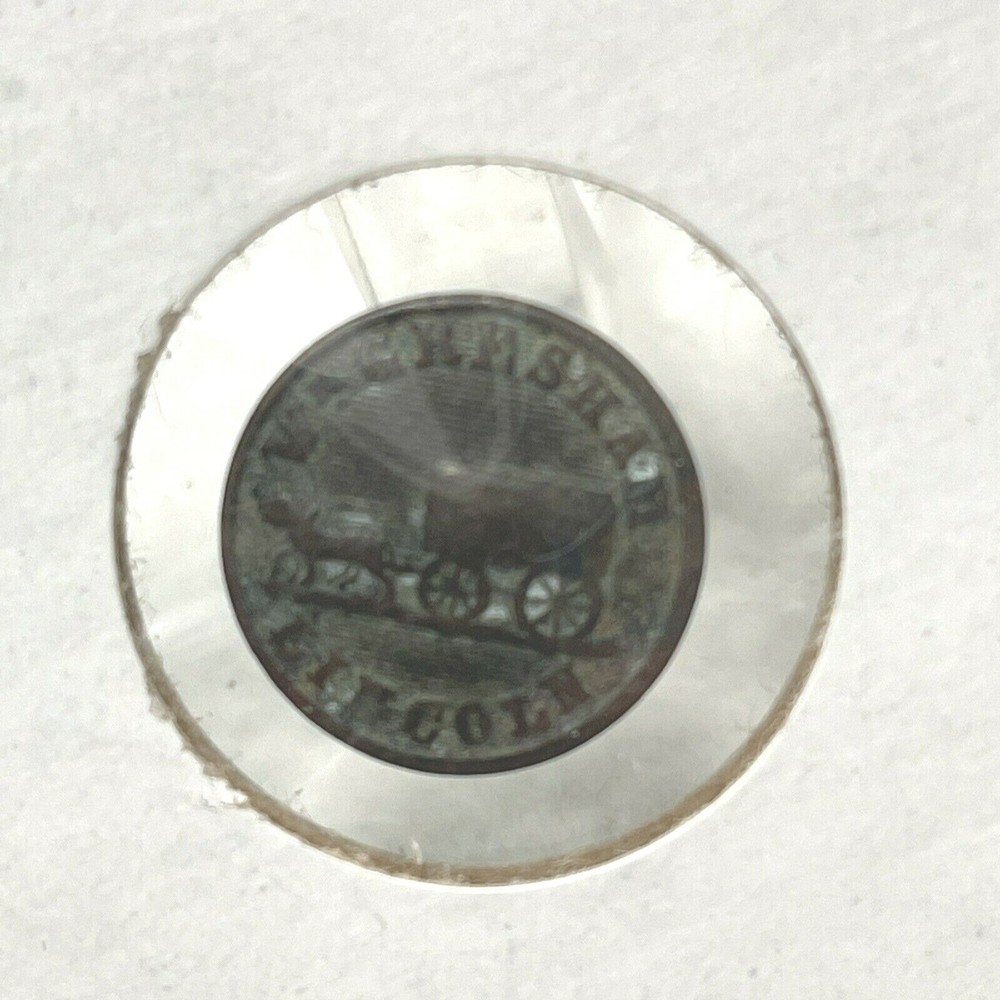 Wm. Gresham Lincoln Advertising Button 1800s Conestoga Wagon Tailor Ad 1-piece