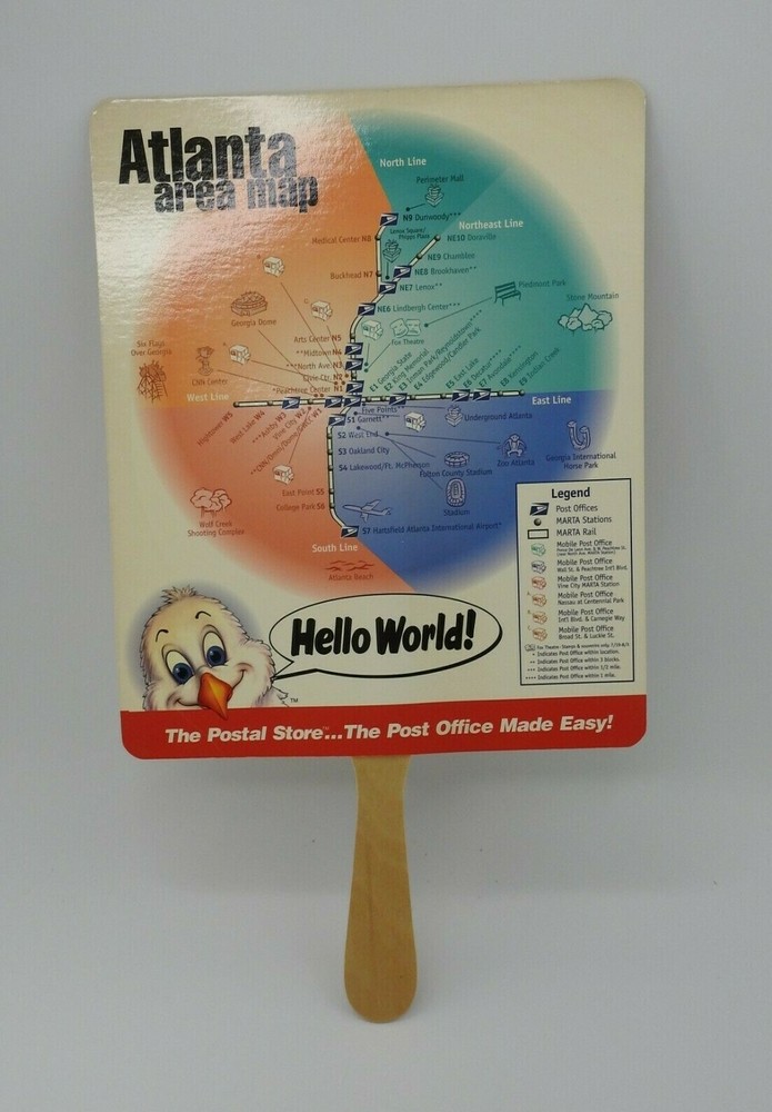 Vintage Advertising Paper Fan 1996 US Postal Service Atlanta GA Map Post Office