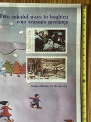 Vintage Original 1976 Christmas USPS Post Office Lobby Stamp Poster Santa Snow