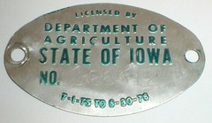 Vintage 1975-1978 Department of Agriculture State of Iowa Embossed Metal Tag