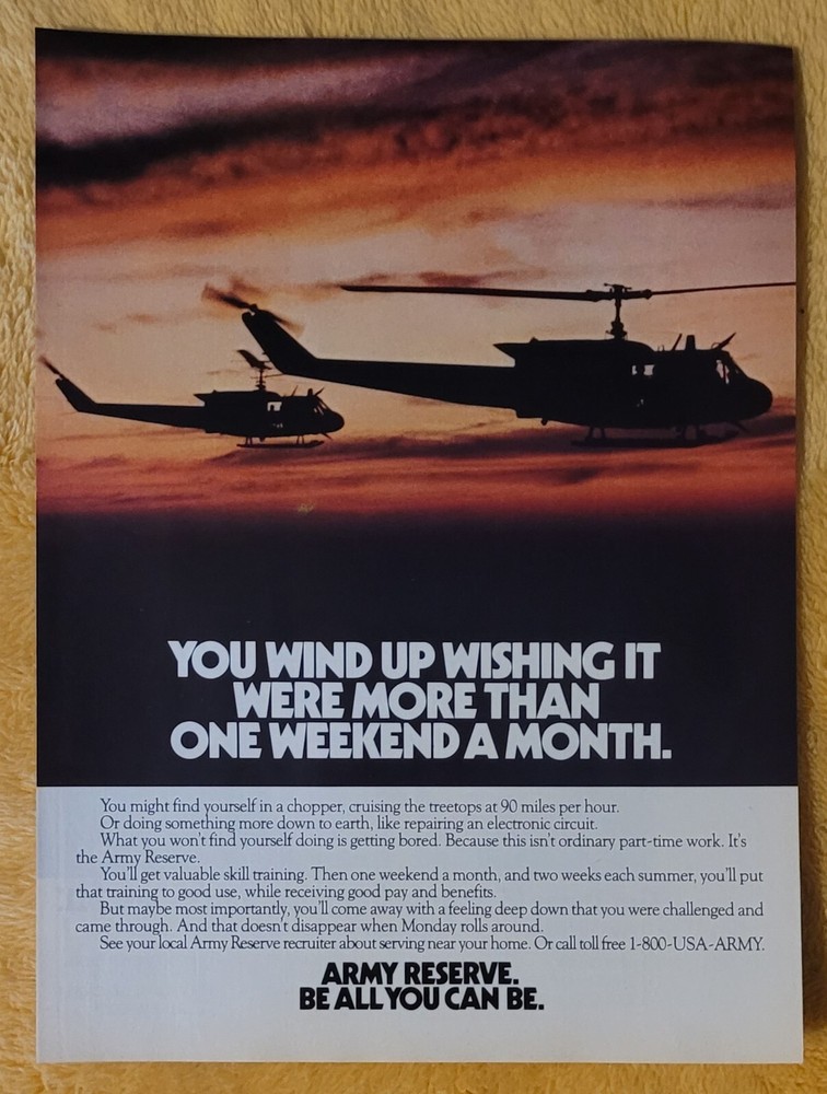 1987 Army Reserve Be All that YOU Can Be Vintage 8×11″ Print Ad