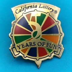 California Lottery 5 Years of Fun Vintage 1990 Promotional Enamel Pin Badge