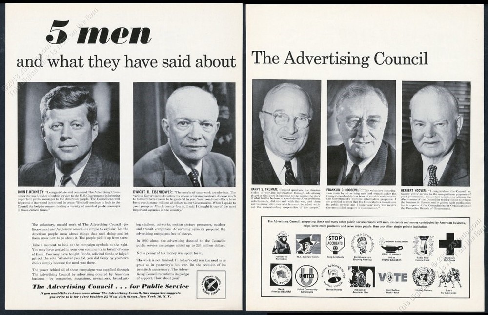 1962 JFK FDR Harry Truman President Eisenhower photo Ad Council vintage print ad