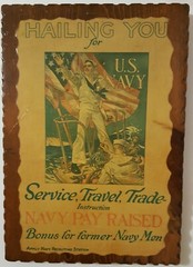 Original 1973 Navy Service Recruitment Poster Hailing For You Decoupaged on Wood