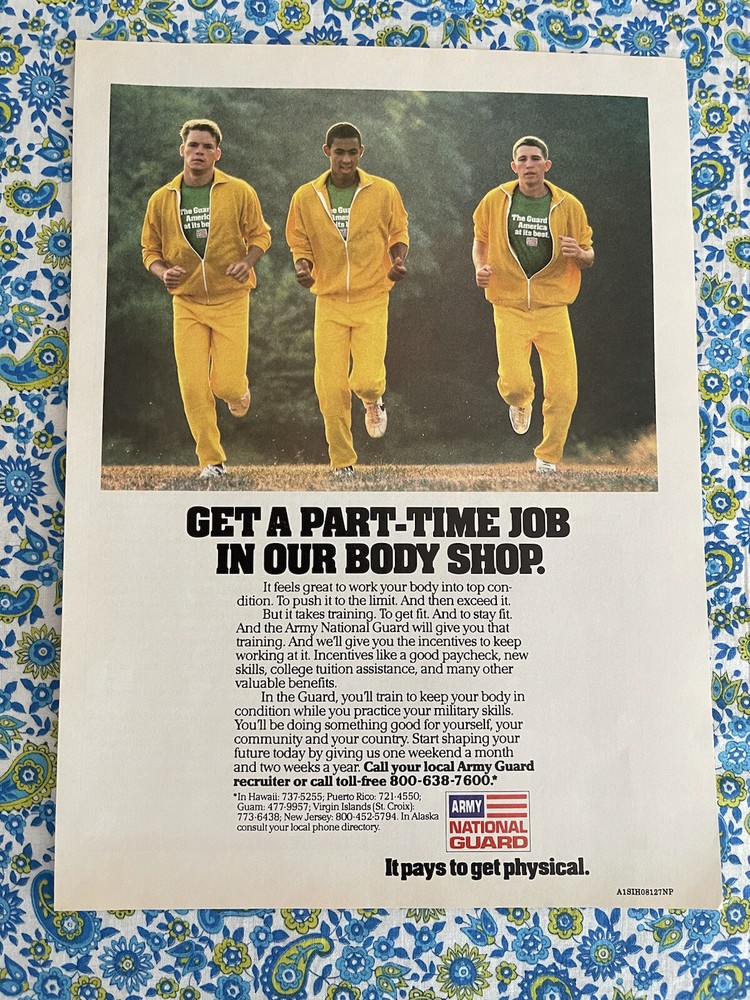 Vintage 1987 Army National Guard Recruitment Print Ad