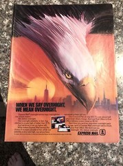 USPS Express Mail VTG 1980s PRINT AD 1986 Eagle Say Overnight Mean Overnight