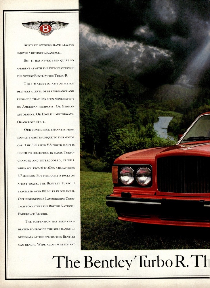 1988 Bentley Turbo R » Power Trip» Vintage Advertisement Print Art 2 Pg Ad