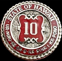 State Of Hawaii Lapel Pin Sterling Silver Red Enamel Vintage 10 Year Service