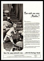 1947 U.S. Savings Bonds Ever Wish You Were Alladin? Treasure Chest Gold Print Ad