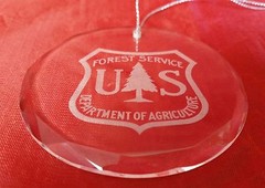 USFS Forest Service Dept of Agriculture Beveled Crystal Ornament Blue Gift Box