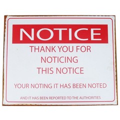 Tin Metal Sign- Thanks For Noticing This Notice -Funny Bar/Pub/Tavern Wall Decor