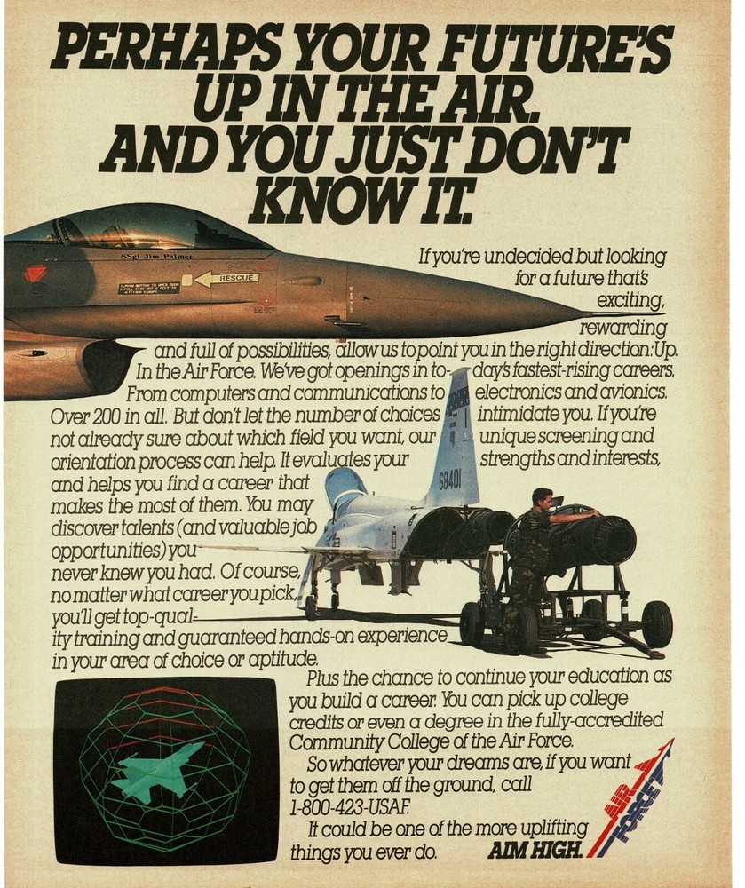 1989 US AIR FORCE Recruiting Recruitment Enlistment Vintage Print Ad