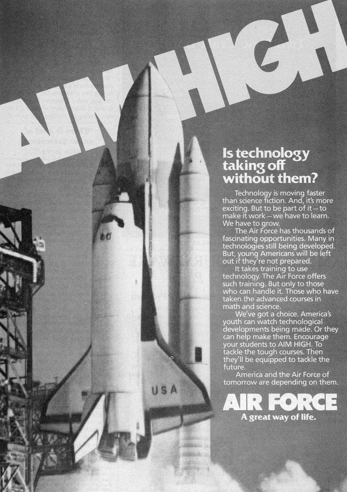 1983 Air Force Aim High NASA Shuttle Recruiting Print Ad