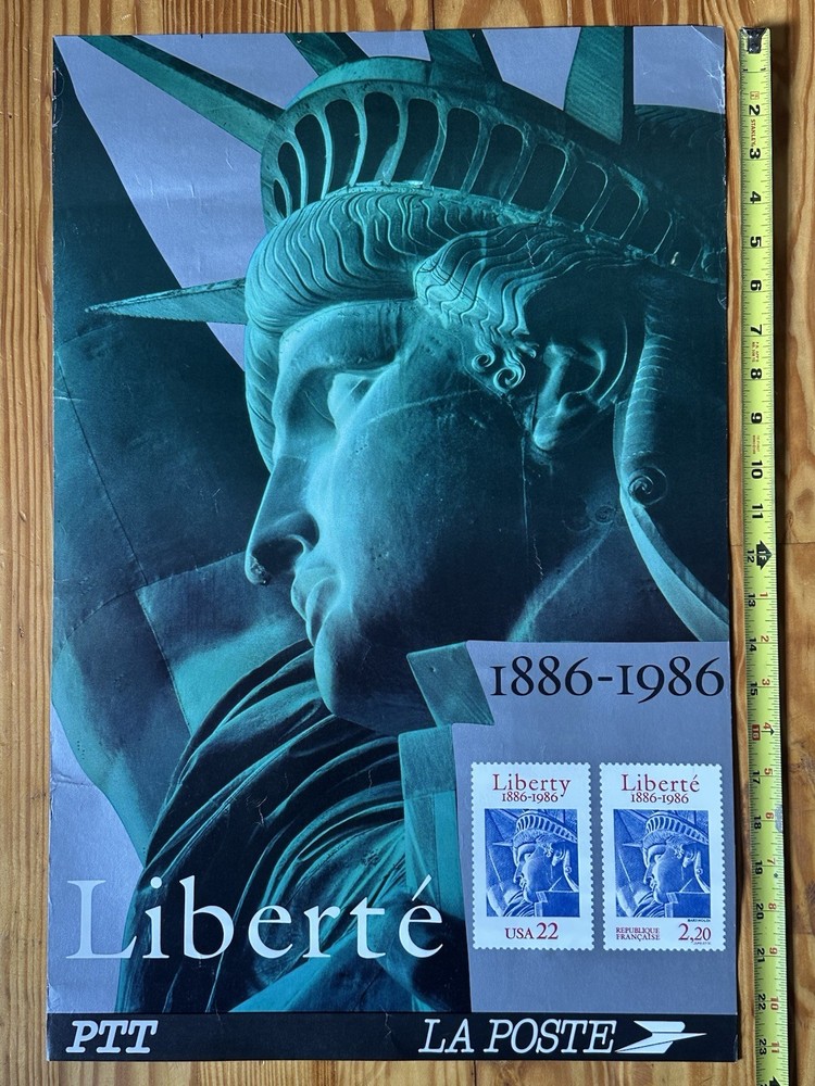 Original Statue of Liberty Centennial US Post Office La Poste PTT Stamp Poster