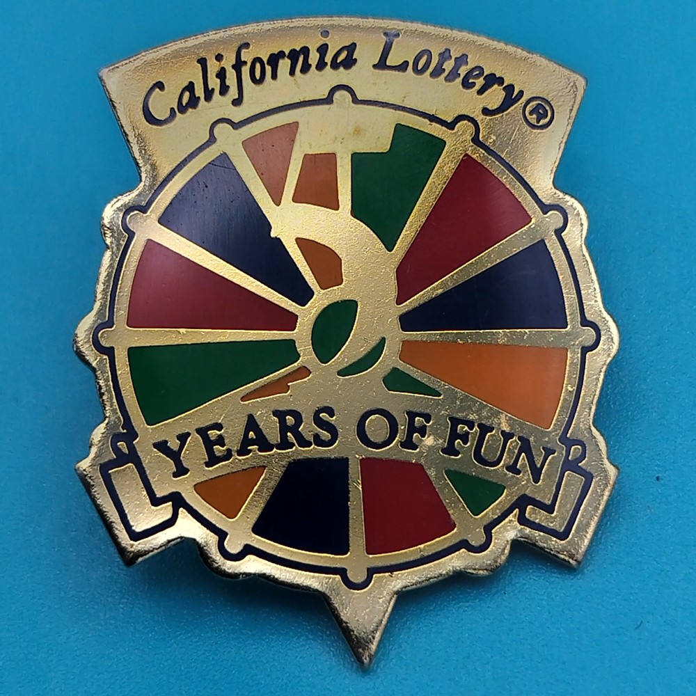 California Lottery 5 Years of Fun Vintage 1990 Promotional Enamel Pin Badge