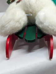1995 USPS EXPRESS DELIVERY WHITE PLUSH CHRISTMAS TEDDY BEAR ON WOODEN SLED 11.5″