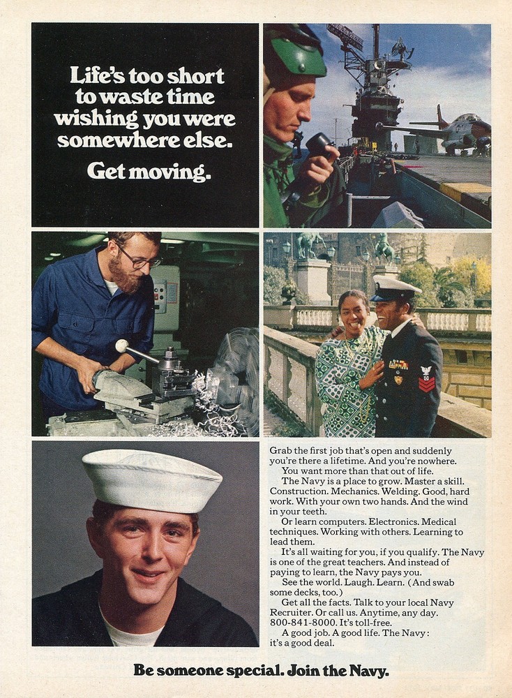 1974 Print Ad U.S. Recruiting Navy Be Someone Special Jet on Carrier & Machinist