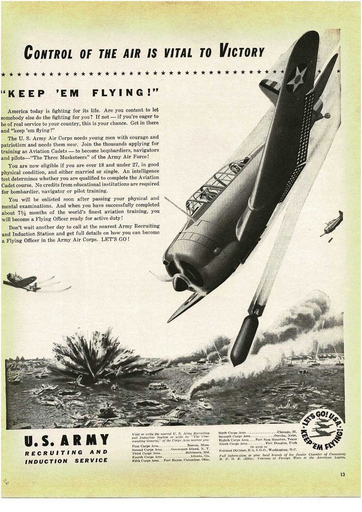 1942 US ARMY Recruiting Enlistment Vintage Print Ad DOUGLAS A-24 Dive Bomber