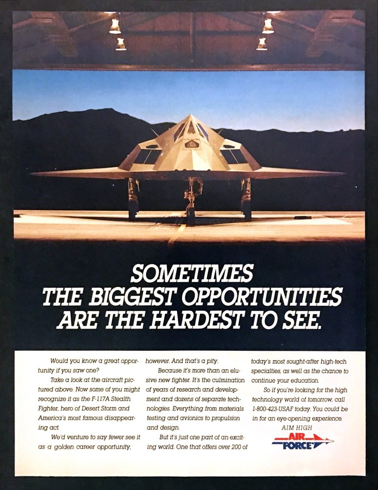 1992 U.S. Air Force F-117A Stealth Fighter photo Recruitment vintage print ad