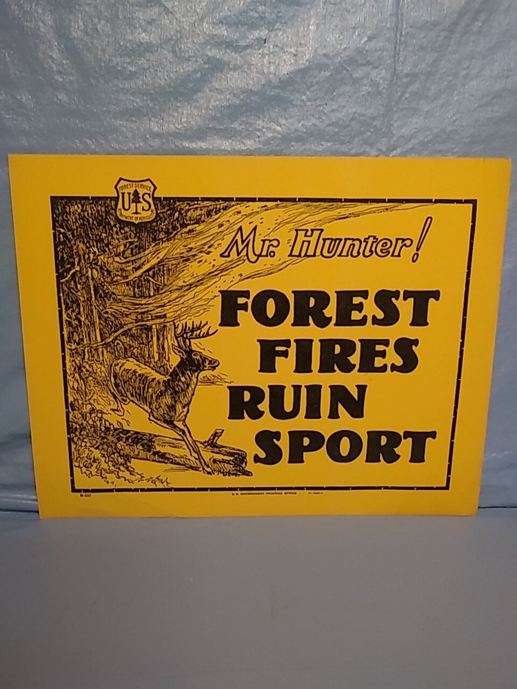 Old Forest Service Sign MR HUNTER FOREST FIRES RUIN SPORT