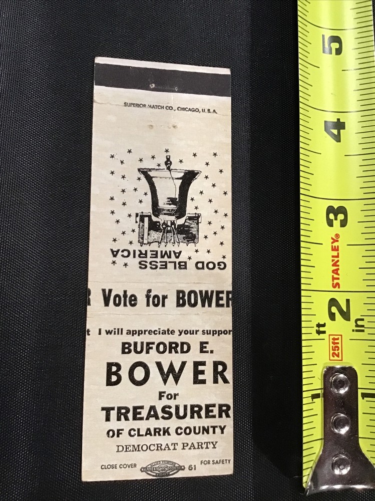 Buford E Bower for Treasurer of Clark County Election Matchbook Cover