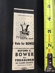 Buford E Bower for Treasurer of Clark County Election Matchbook Cover
