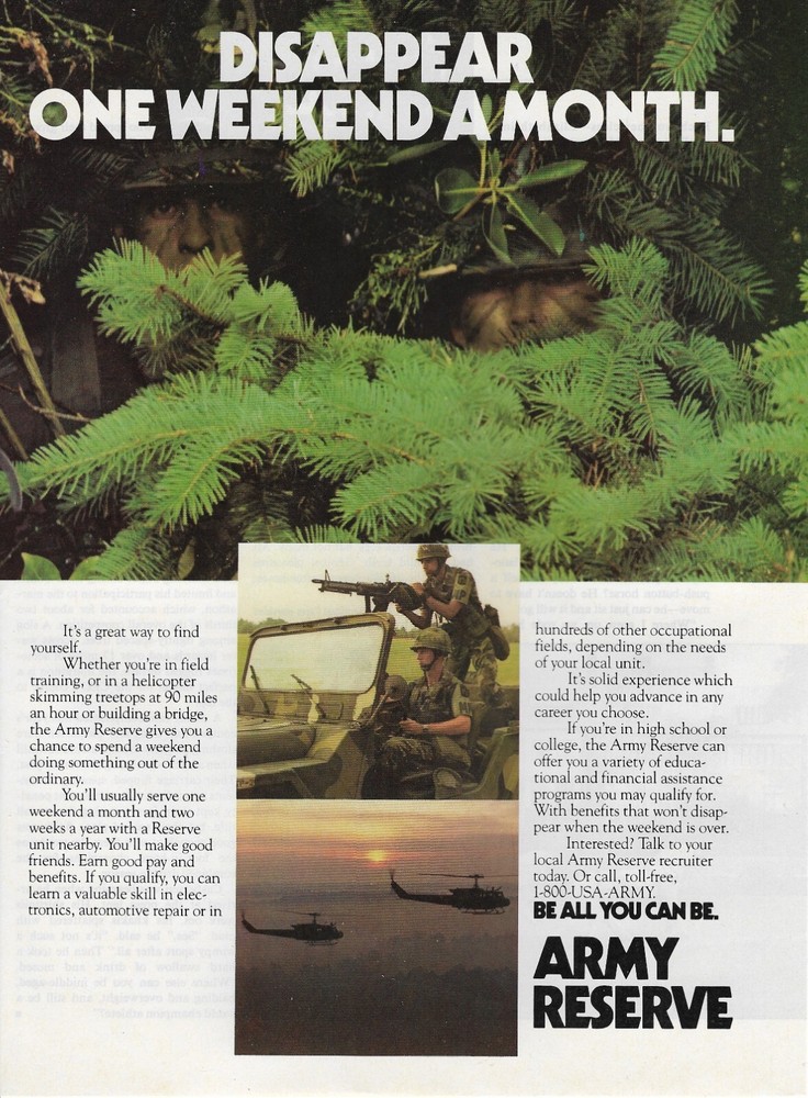 Vintage 1980’s US Military Army Reserve – Be All You Can Be – 1988 Art Print AD