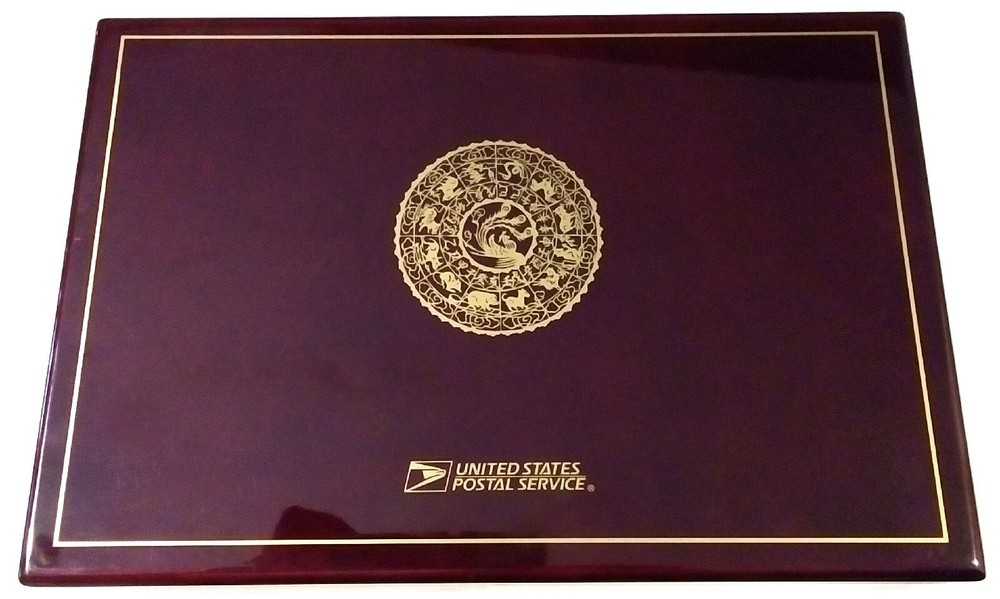 RARE UNITED STATES POSTAL SERVICE COLLECTOR’S LAQUERED WOOD BOX W/ VELVET LINING