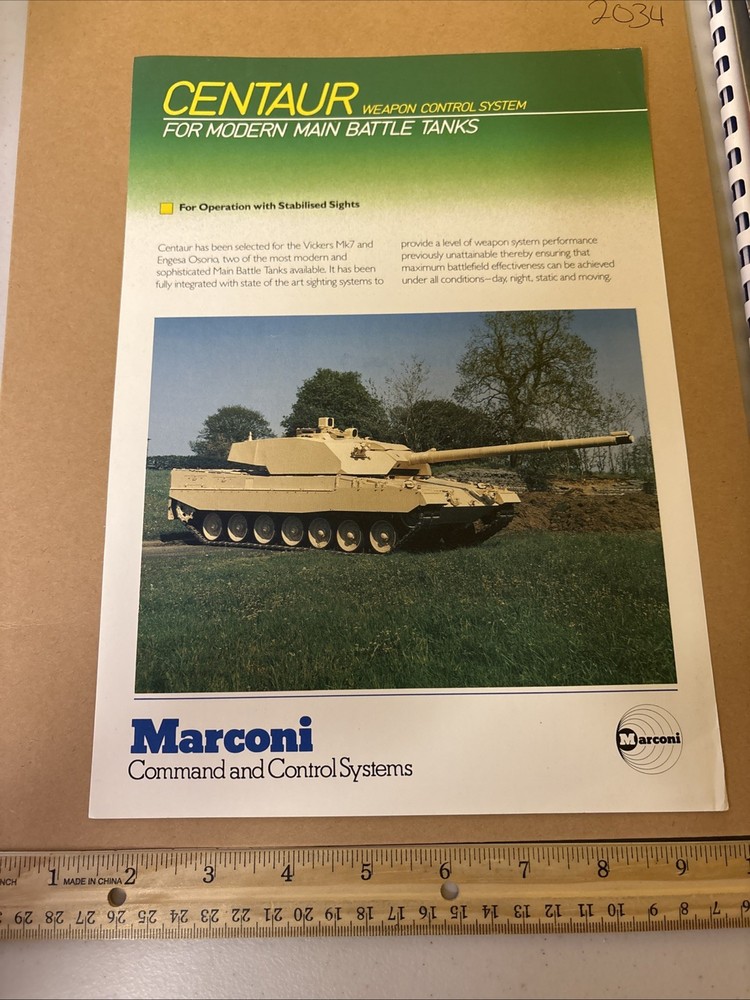 VTG Marconi Centaur Weapon Control System Main Battle Tank Brochure Vickers Mk7