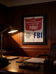 Vintage FBI Theft From Your Governent Is A Crime Cardboard Sign 1967 Framed Art